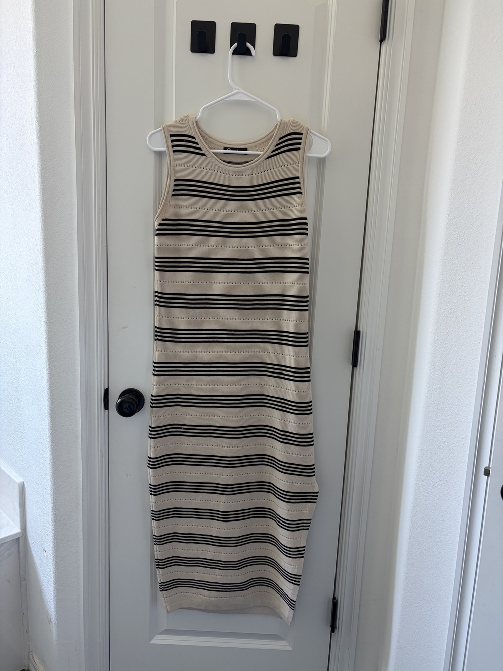 PrettyGarden Striped Knit Maxi Dress Women’s Small Beige Black Sleeveless